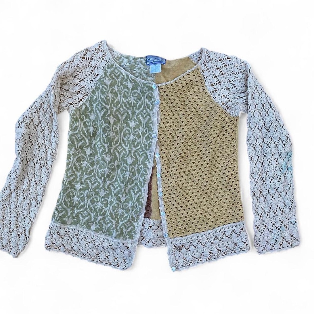 Crocheted Cardigan with Mixed Patterns